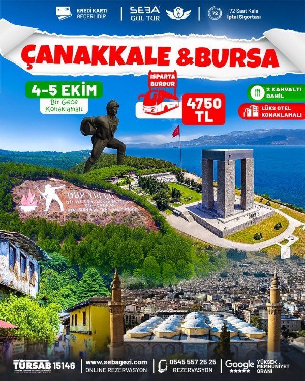 🌿 ÇANAKKALE – BURSA TURU 🌿4-5 EKİM - 1 Gece Konaklamalı