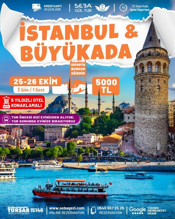 📍 5 Yıldızlı Otelde 1 Gece Konaklamalı İstanbul ve Büyükada Turu